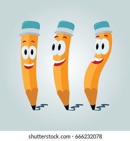 Smiling cartoon pencil characters set
