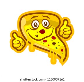 Smiling cartoon pizza vector character mascot with thumbs up