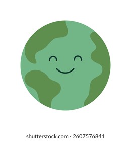 Smiling cartoon planet Earth in flat style. Symbol of nature care and eco awareness.