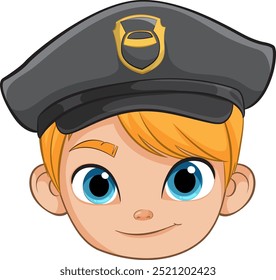 Oficial de policía de dibujos animados sonriente con ojos azules