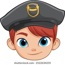 Oficial de policía de dibujos animados sonriente con ojos azules