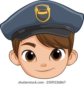 Smiling cartoon police officer with brown hair