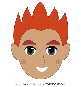 Smiling cartoon portrait of a boy with spiky red hair.