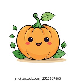 Smiling Cartoon Pumpkin Character. Vector Illustration Isolated On White Background.