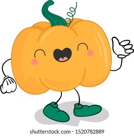 Smiling cartoon pumpkin, isolated on white background. Organic vegetarian healthy food.