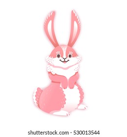Smiling cartoon rabbit. Funny bunny. Cute hare. Vector illustration grouped and layered for easy editing