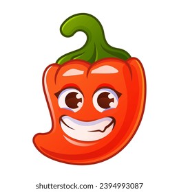 Smiling cartoon red pepper character on a white background.
