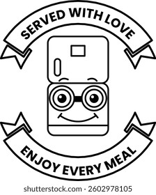 A smiling cartoon refrigerator with glasses on it