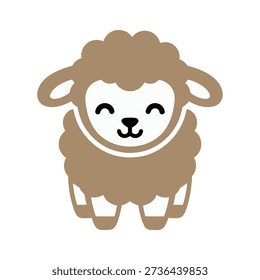 A smiling cartoon sheep with fluffy wool and cute facial expression