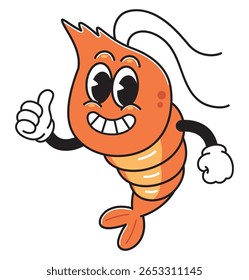 Smiling Cartoon Shrimp Mascot Giving Thumbs Up – Vector Illustration

