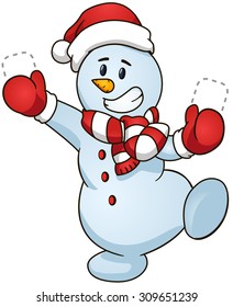 Smiling cartoon snowman. Vector clip art illustration with simple gradients. All in a single layer.