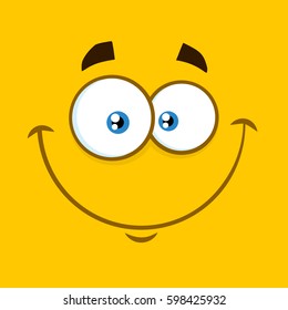 Smiling Cartoon Square Emoticons With Happy Expression. Vector Illustration With Yellow Background
