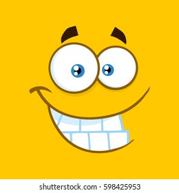 Smiling Cartoon Square Emoticons With Smiley Expression. Vector Illustration With Yellow Background