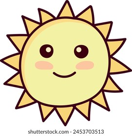 Sonriente sol de dibujos animados con rayos amarillos.