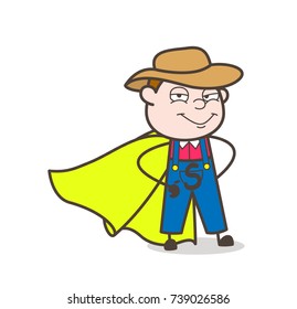 Smiling Cartoon Super-Hero Farmer Character