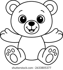 Smiling cartoon teddy bear, vector coloring illustration for children