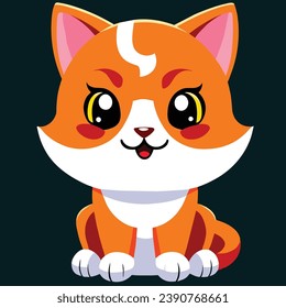Smiling Cartoon Three-Color Cat - Adorable and Cheerful Feline Illustration