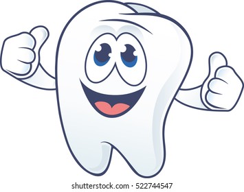 Smiling cartoon tooth the thumbs up both hands