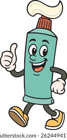 Smiling cartoon toothpaste with blue and white stripes. Perfect for dental hygiene visuals, kids’ health education, oral care content, and fun bathroom-themed illustrations.