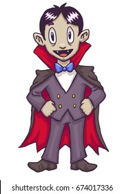 smiling cartoon vampire with cape 