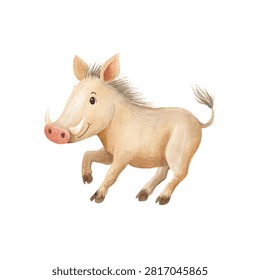 A smiling cartoon warthog running fast