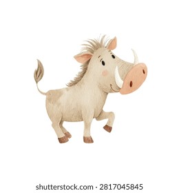 Smiling cartoon warthog with tusks