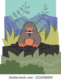 Smiling cartoons style talpa. Kindergarten poster. Vector illustration. Kids art.