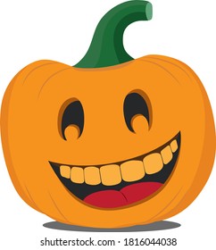 Smiling carved pumpkin with big teeth red tongue vector illustration