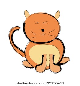 Smiling cat drawing with ink on white background, summer seamless pattern background