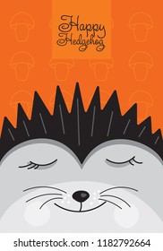 Smiling cat drawn in a simple style on the background of a pattern of fish-bones, vector illustration, eps-8