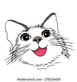 Smiling cat, hand-draw vector illustration