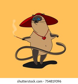 smiling cat in hat with a mouthpiece
