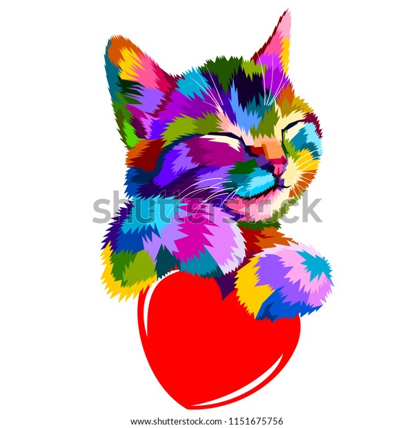 Le Chat Souriant Embrasse Le Coeur Image Vectorielle De Stock Libre De Droits