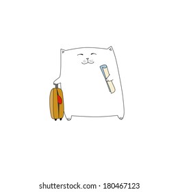 Smiling cat with a suitcase. Vector