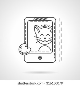 Smiling cat taking selfie photo with smartphone. Flat thin line style vector icon. Pets modern life. Elements of web design for business. 