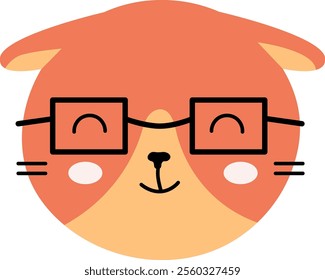 Smiling cat wearing trendy eyeglasses, exuding charm and cuteness in a minimalist style, ideal for children s illustrations, playful designs, prints, and cheerful merchandise