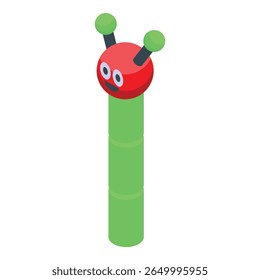 Smiling caterpillar toy with a red head and green body, perfect for playful designs and projects