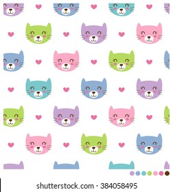 Smiling cats cartoon seamless vector pattern
