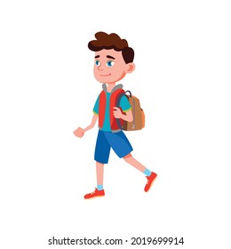 smiling caucasian boy going from school with good marks cartoon vector. smiling caucasian boy going from school with good marks character. isolated flat cartoon illustration