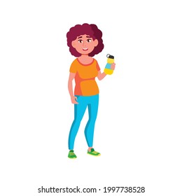 smiling caucasian girl holding healthy water bottle cartoon vector. smiling caucasian girl holding healthy water bottle character. isolated flat cartoon illustration
