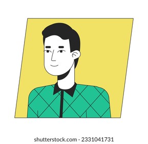 Smiling caucasian man in shirt flat color cartoon avatar icon. Editable 2D user portrait linear illustration. Isolated vector face profile clipart. Userpic, person head and shoulders