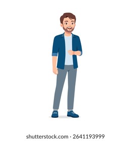 Smiling Caucasian man standing wearing casual clothes with friendly and cheerful expression