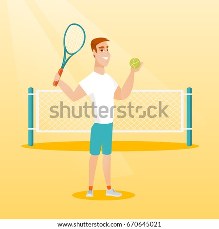 Similar – Image, Stock Photo Man hits a tennis ball on a tennis court with a tennis racket