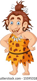 Smiling Cave Woman Cartoon On White Background