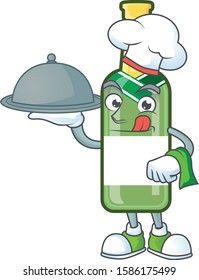 smiling champagne green bottle as a Chef with food cartoon style design
