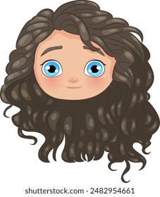 Smiling character with curly hair and blue eyes