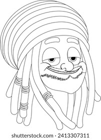 Smiling character with dreadlocks and beanie hat.