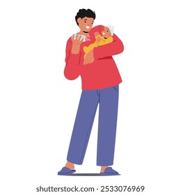 Smiling Character Father Holds His Newborn With Love And Care In His Arms Creating A Heartwarming And Tender Moment Full Of Affection And Parental Joy. Cartoon People Vector Illustration