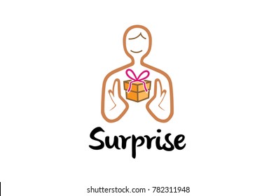 Smiling Character Gift Giving Surprise Logo Design Symbol Vector Illustration