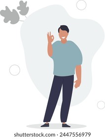 Smiling character making an approving gesture. feedback concept.flat vector illustration.